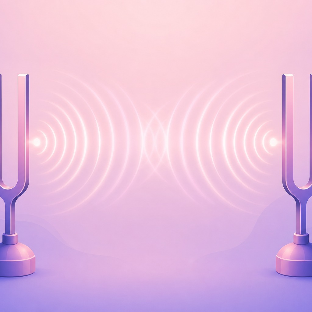 向かい合う2つの音叉が共鳴し合う様子